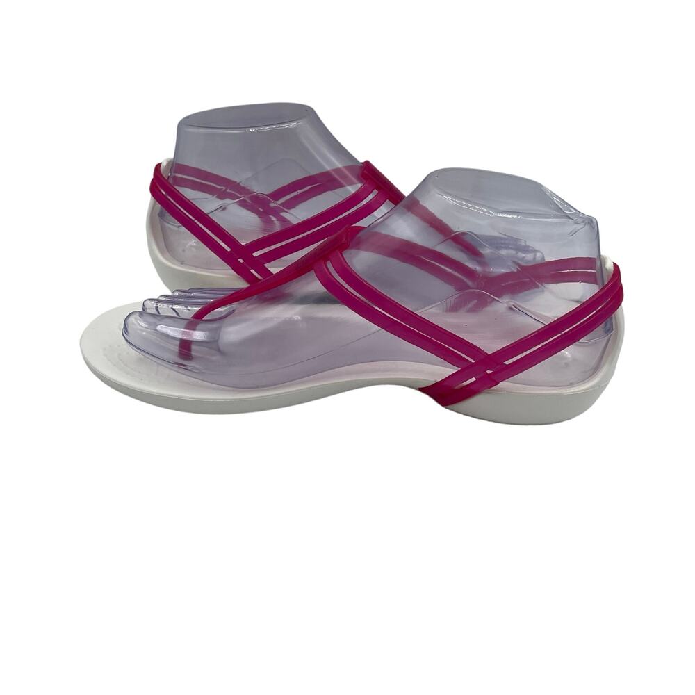 Crocs Isabella T-Strap Thong Sandals White Pink Comfort Slip On Womens 7 - Picture 5 of 8